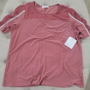 89th + Madison Bling Rose Rouche Sleeve Blouse Top XL NWT